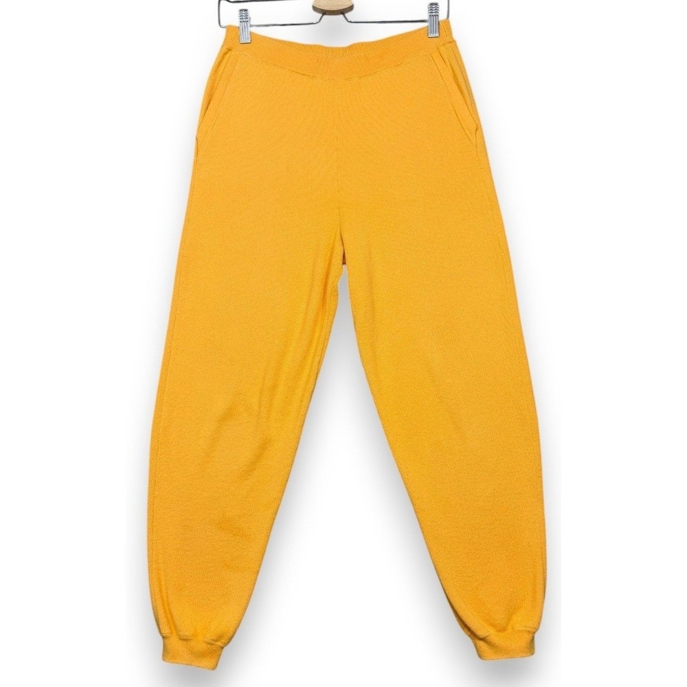 NAADAM Joggers Womens S Yellow Cotton Cashmere Knit Lounge Pants Tapered Ribbed